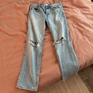 Zara wide leg jeans with holes in knees